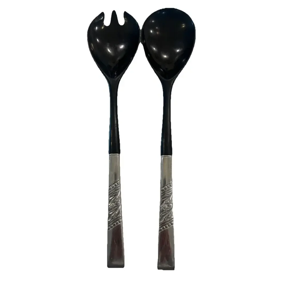 Vtg MCM Salad Utensils Catalina Pattern Decorators Stainless 1960s‎ Spoon Fork